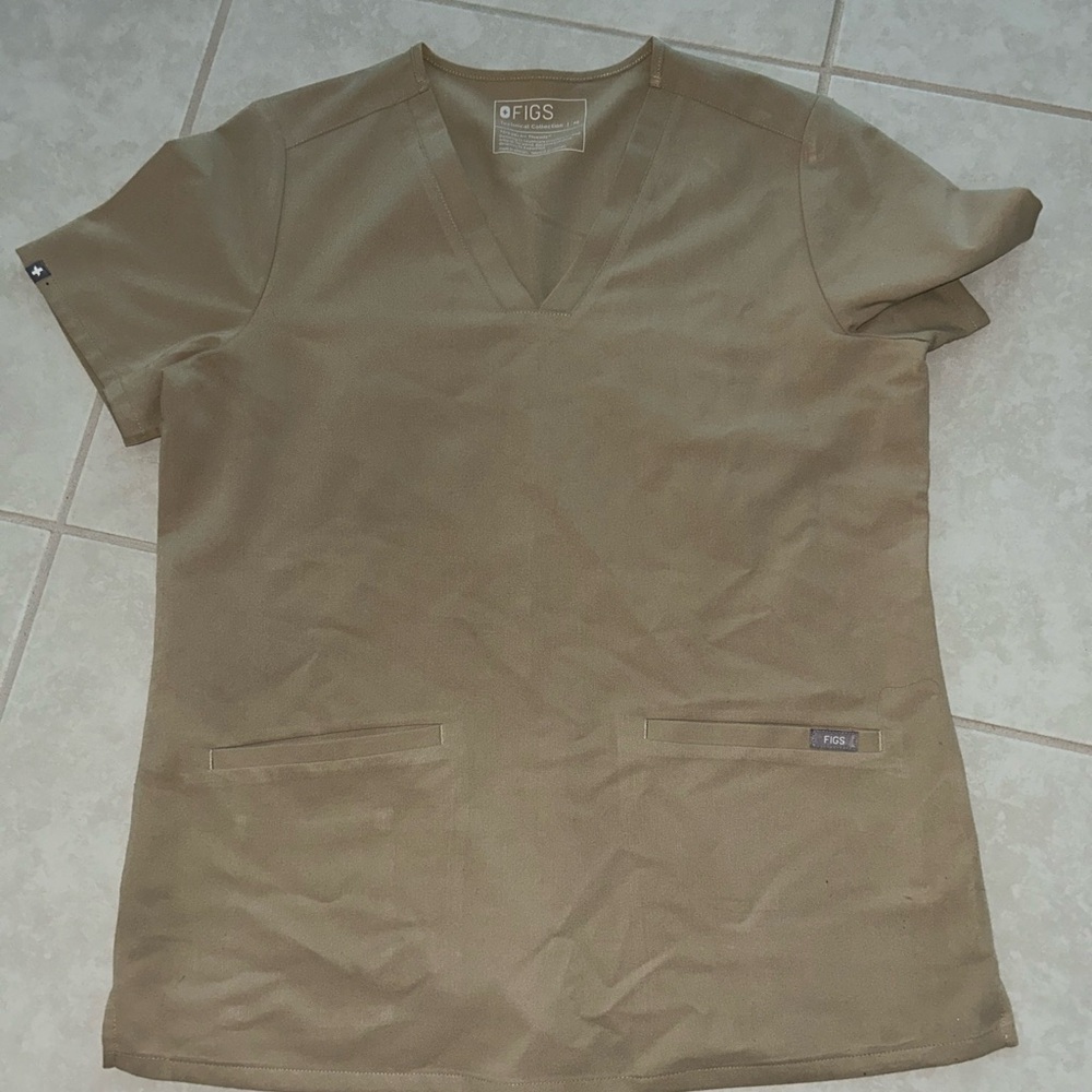 Figs Khaki V-Neck Scrub Top
